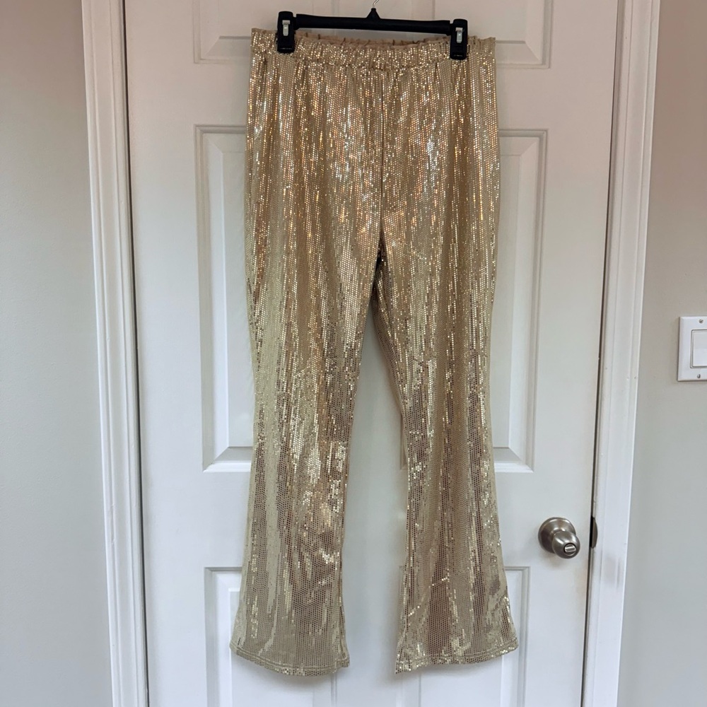 New! Serra Gold Sequin Pants, Ladies M, elastic waist